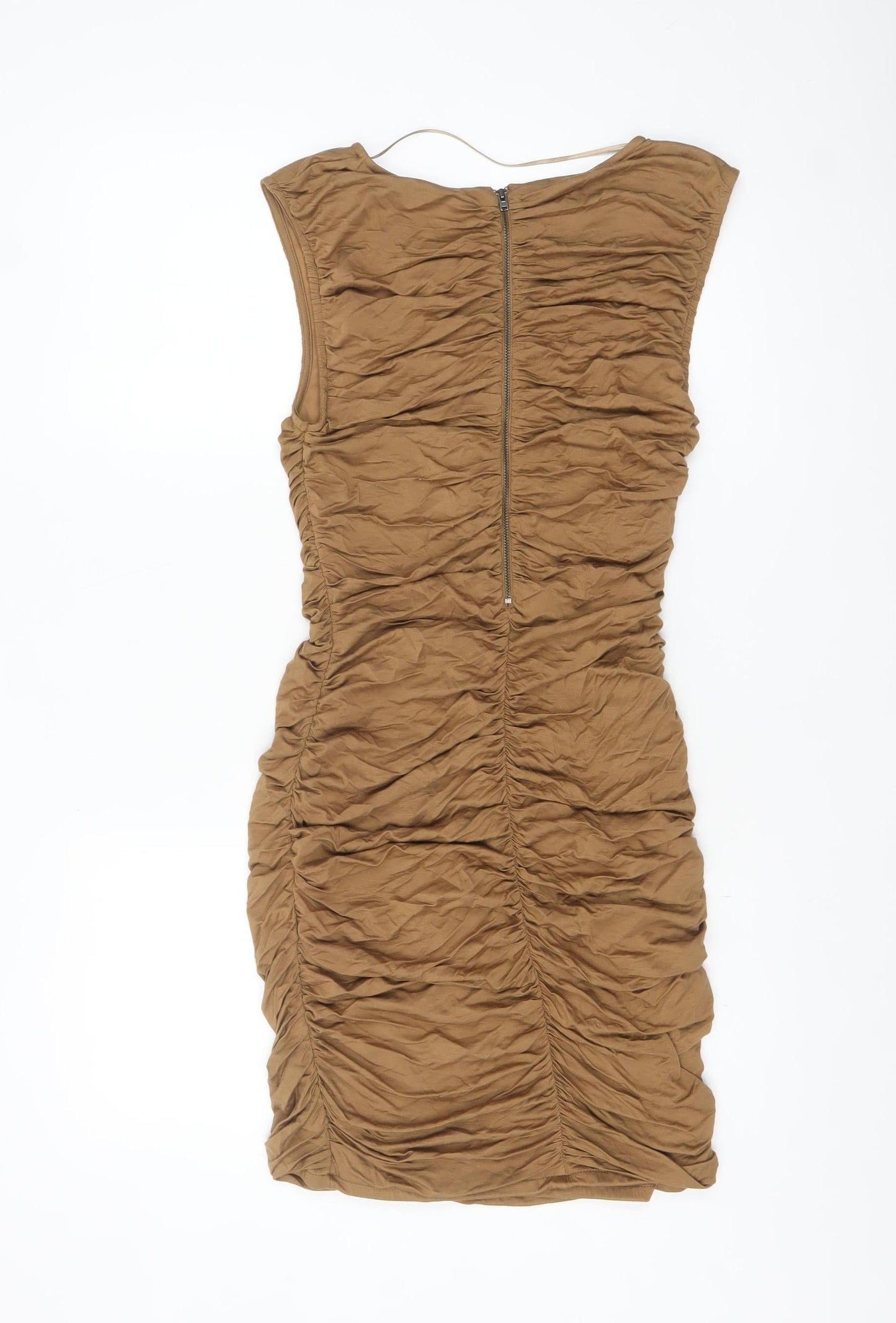 H&M Women’s Brown Bodycon Ruched Short Dress Size 8 Sleeveless