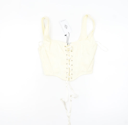 Stradivarius Women’s Ivory Cropped Lace Up Tank Top Size 12
