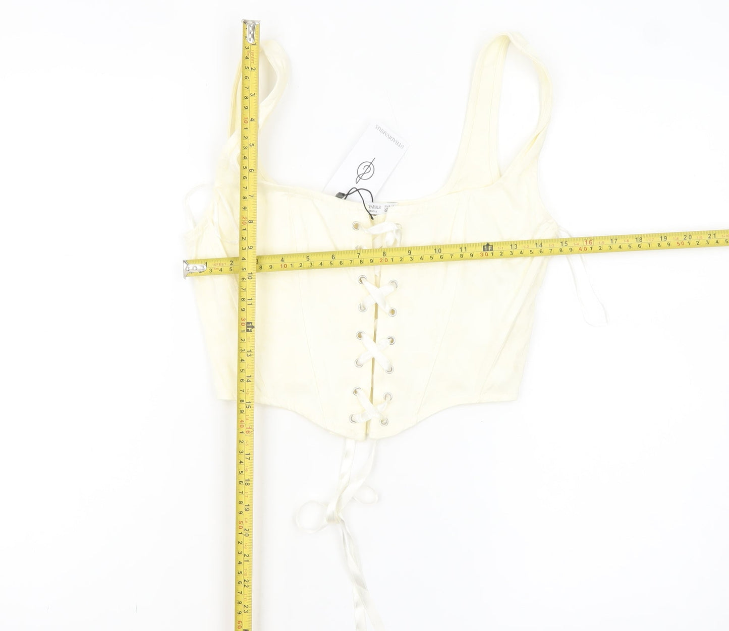 Stradivarius Women’s Ivory Cropped Lace Up Tank Top Size 12
