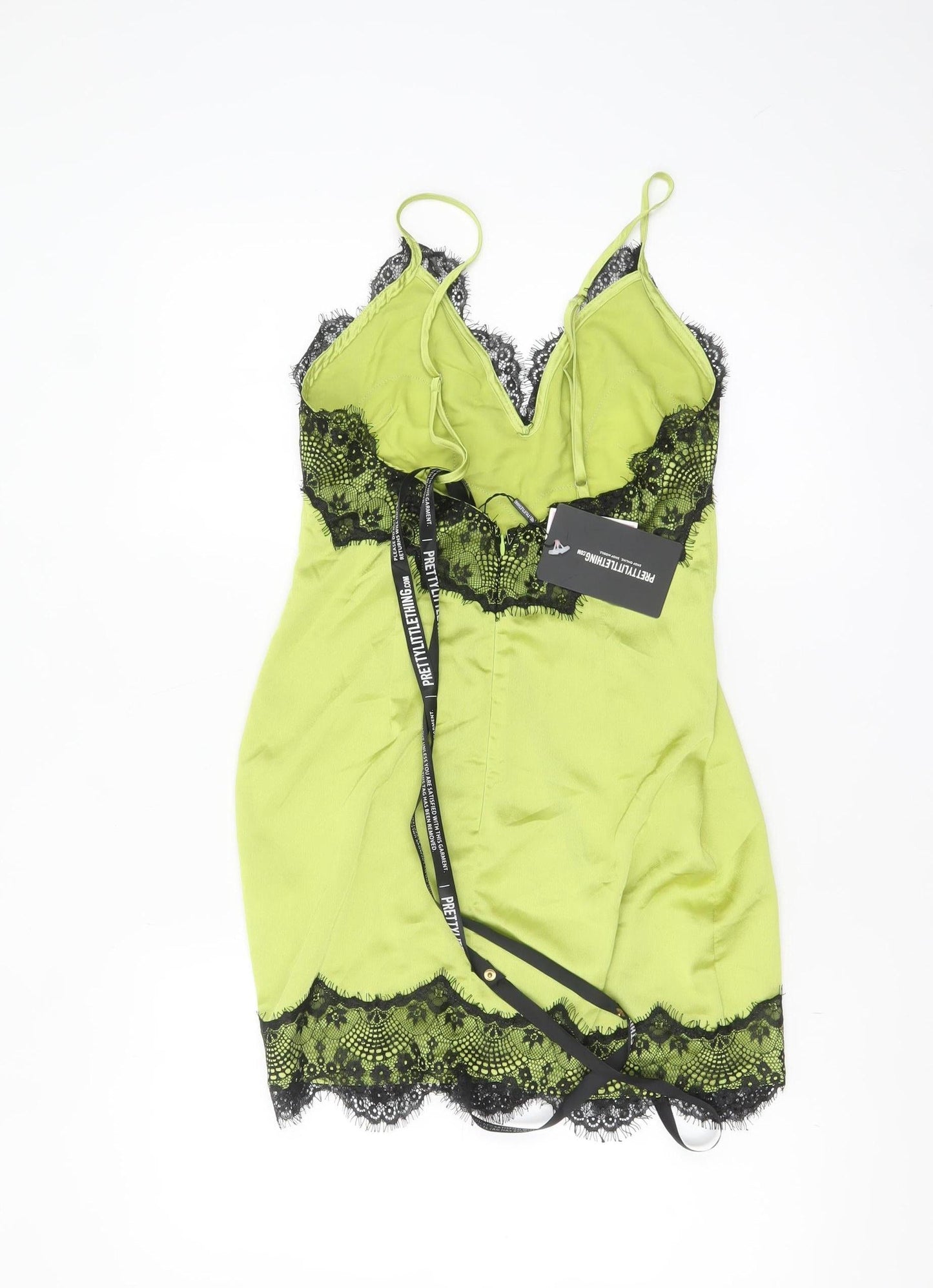 PrettyLittleThing Women's Green Lace Trim Slip Dress Size 8
