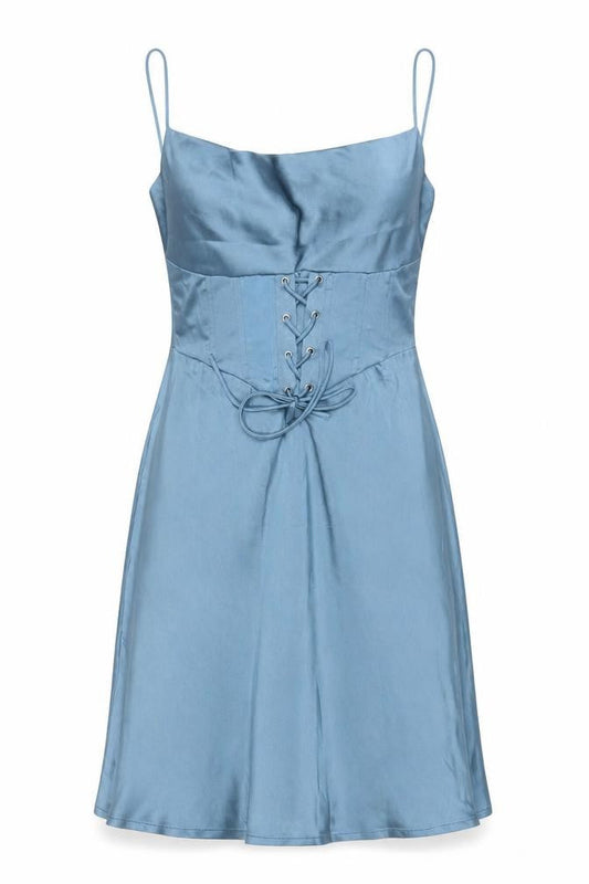 Kiss The Sky Women’s Blue Satin Lace-Up Slip Dress Size M