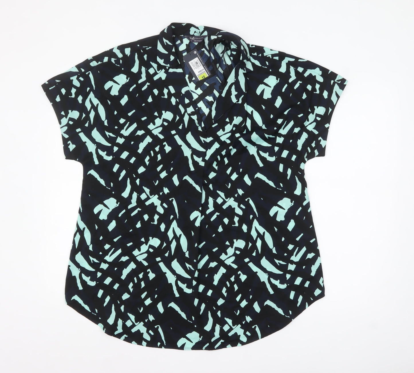 Marks and Spencer Women's Blue Geometric Blouse Size 12