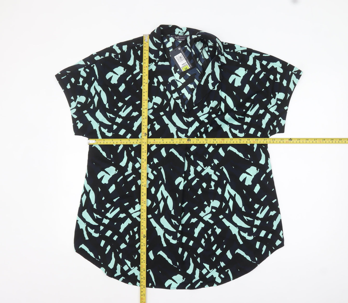 Marks and Spencer Women's Blue Geometric Blouse Size 12