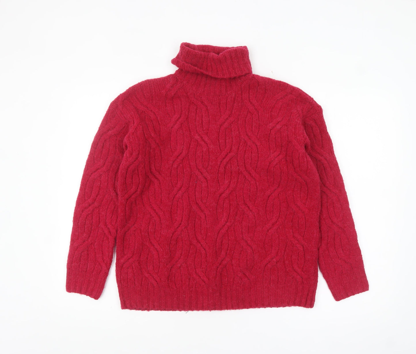Marks and Spencer Women’s Red Roll Neck Cable-Knit Jumper Size S
