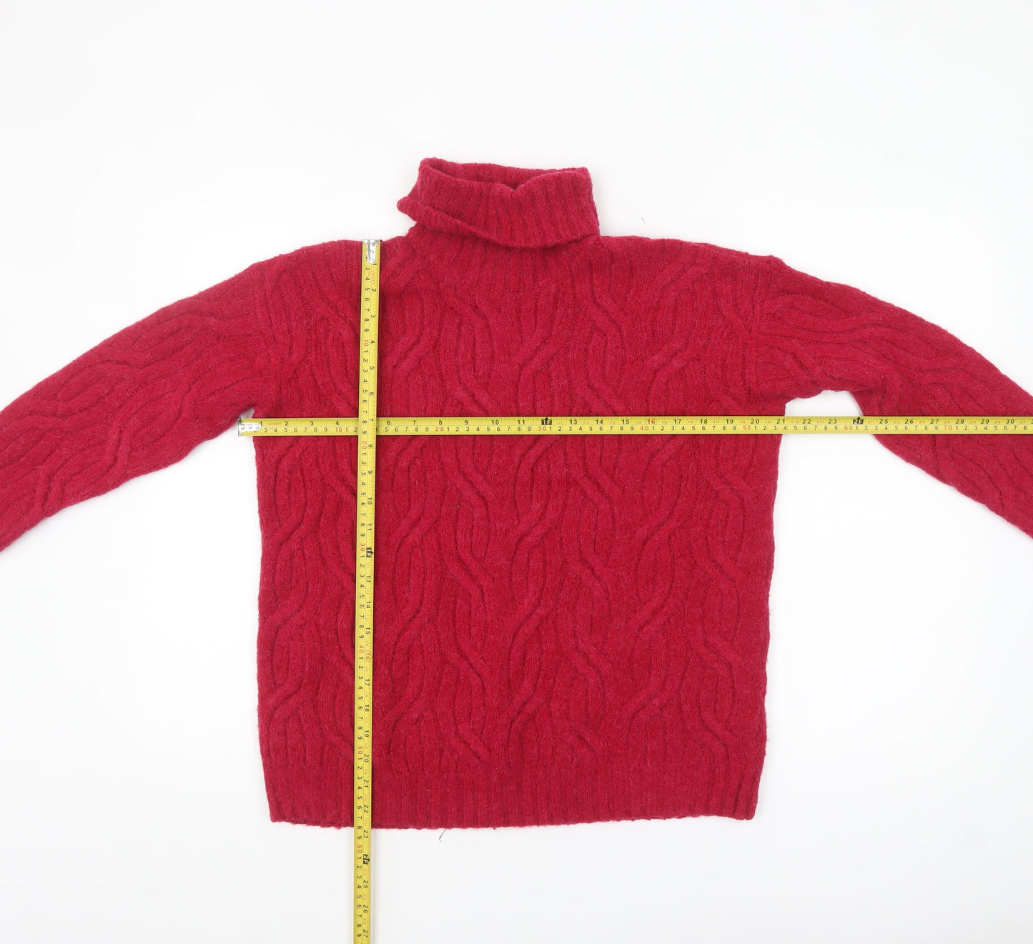 Marks and Spencer Women’s Red Roll Neck Cable-Knit Jumper Size S