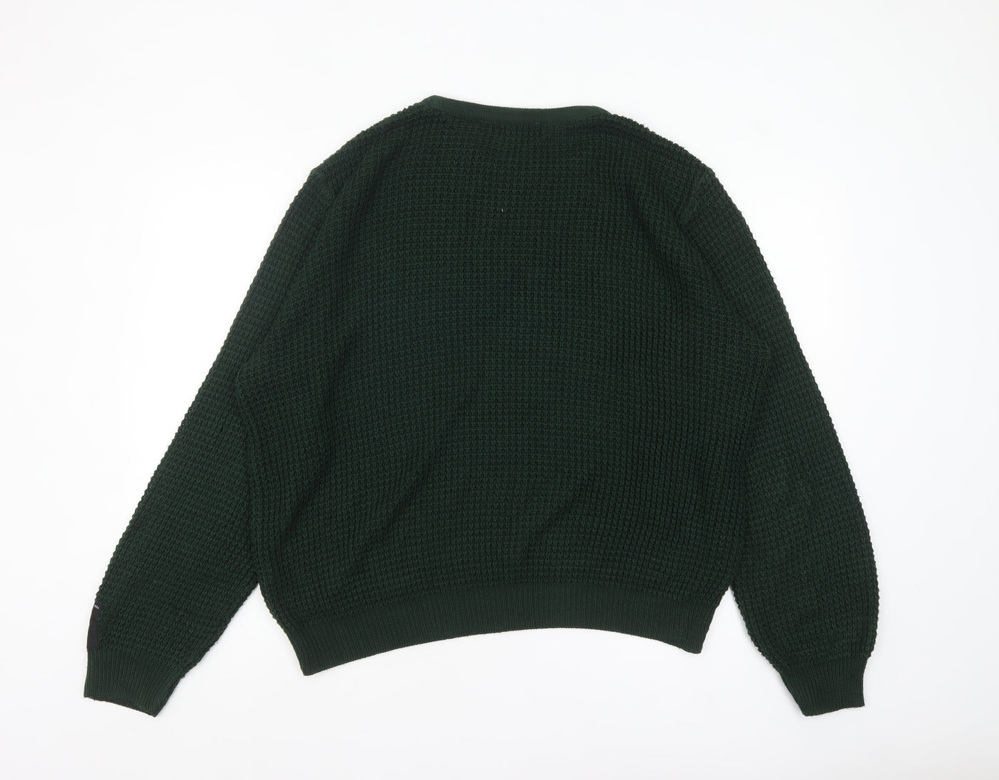 boohooMAN Men's Green Waffle Knit Cotton Crew Neck Jumper XL