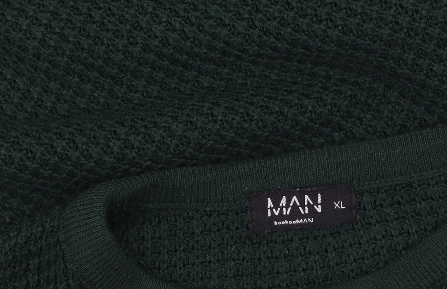 boohooMAN Men's Green Waffle Knit Cotton Crew Neck Jumper XL