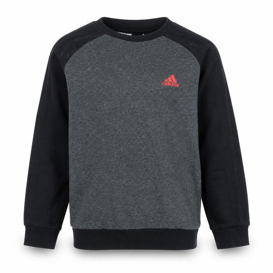 Adidas Boys Grey Black Sweatshirt Size 12-13 Years Crew Neck Long Sleeve