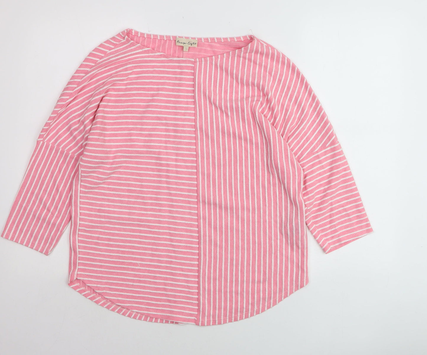 Phase Eight Womens Pink Striped Cotton 3/4 Sleeve Tunic Top Size 12