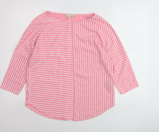Phase Eight Womens Pink Striped Cotton 3/4 Sleeve Tunic Top Size 12