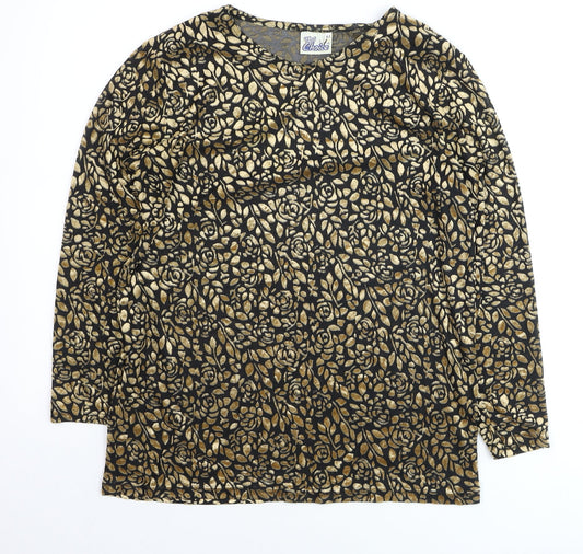 First Choice Women's Black Gold Floral Long Sleeve Tunic Top M