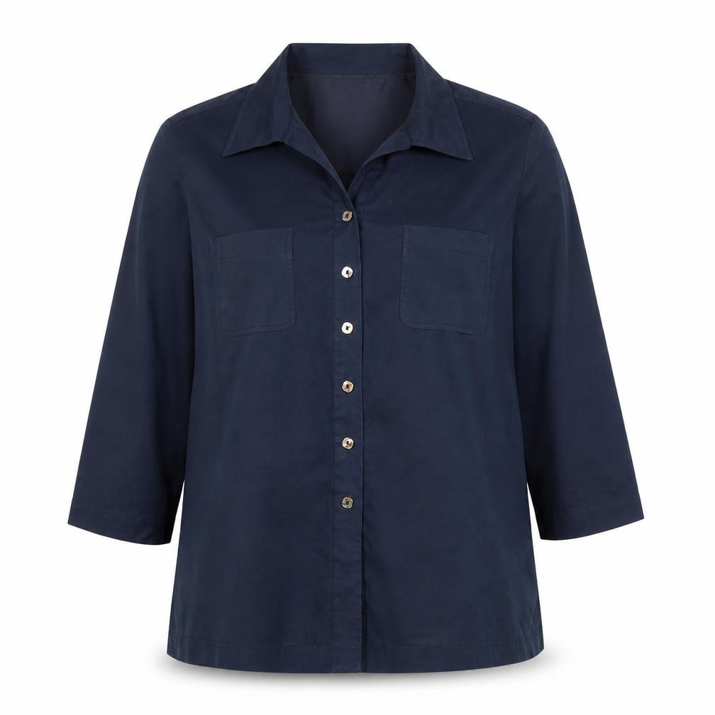 Country Casuals Women Blue Size 16 Button-Up 3/4 Sleeve Shirt
