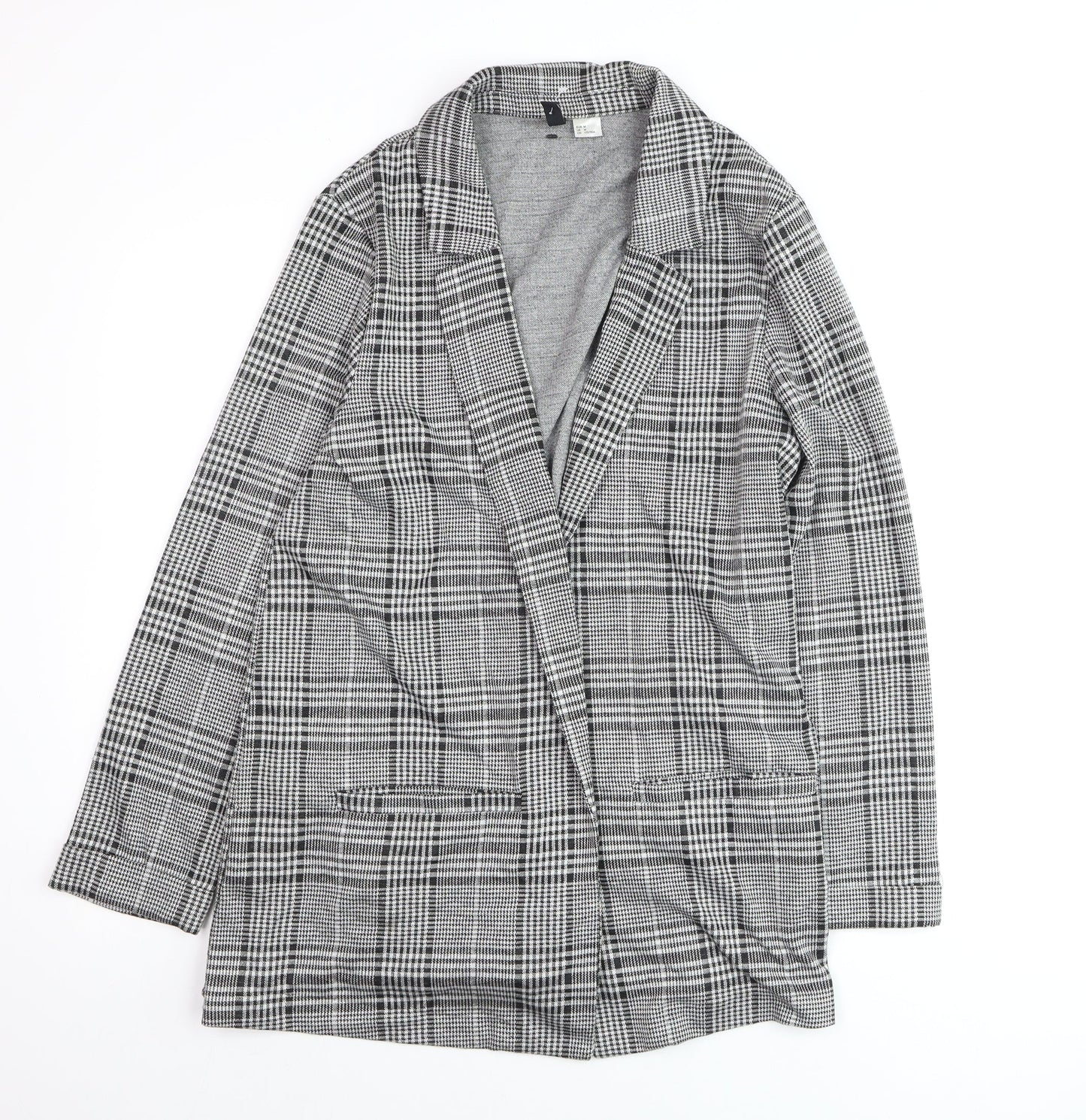 H&M Divided Women's Grey Check Blazer Size M Classic Mid-Length Jacket