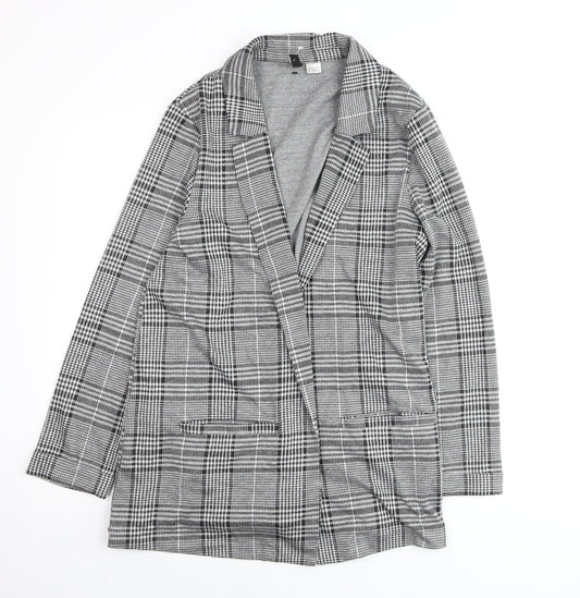 H&M Divided Women's Grey Check Blazer Size M Classic Mid-Length Jacket