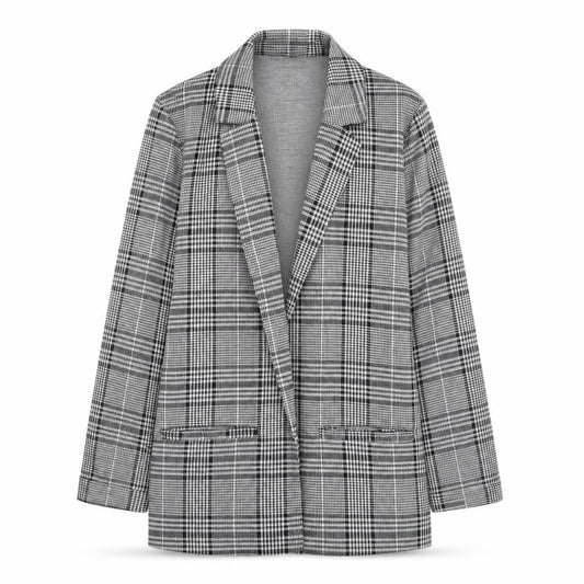 H&M Divided Women's Grey Check Blazer Size M Classic Mid-Length Jacket