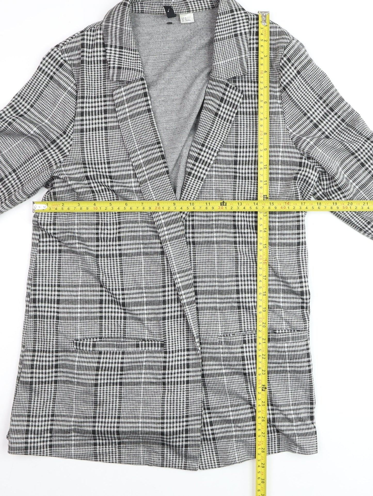 H&M Divided Women's Grey Check Blazer Size M Classic Mid-Length Jacket
