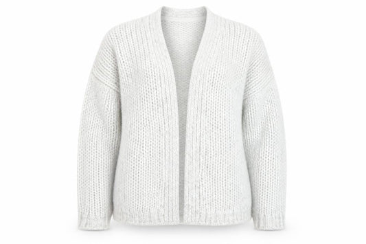 Front view of FatFace Women’s Grey Chunky-Knit Open Cardigan, size S, Wool Blend