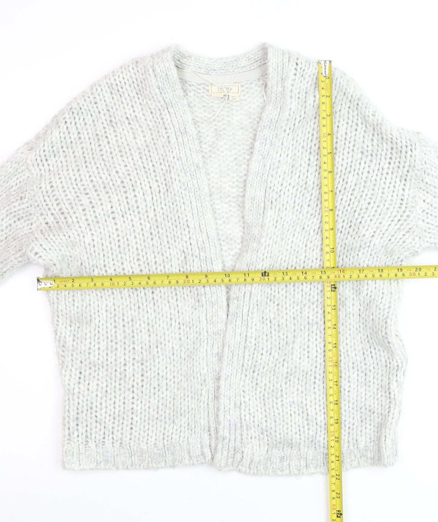 Fat Face Women’s Grey Chunky-Knit Open Cardigan Size S Wool Blend