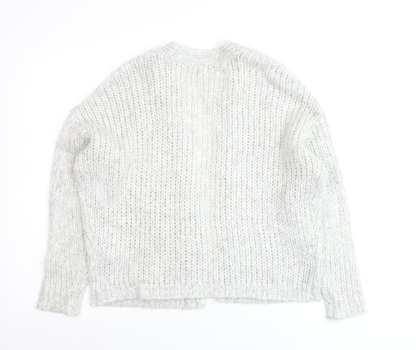 Fat Face Women’s Grey Chunky-Knit Open Cardigan Size S Wool Blend