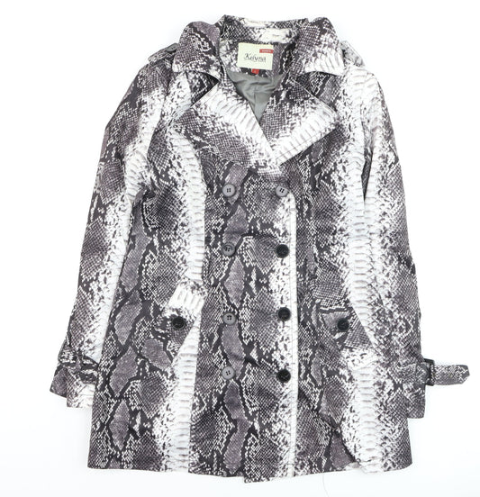 Kelyna Paris Women's Grey Snake Print Trench Coat L Belted Mid Length
