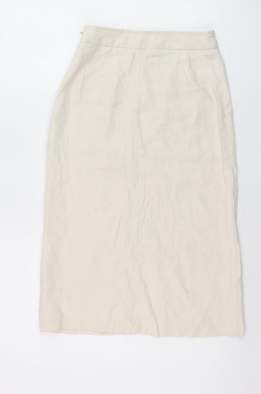 Miss Lan Women's Beige Cotton Midi Pencil Skirt Size S