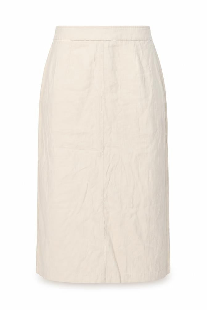 Miss Lan Women's Beige Cotton Midi Pencil Skirt Size S