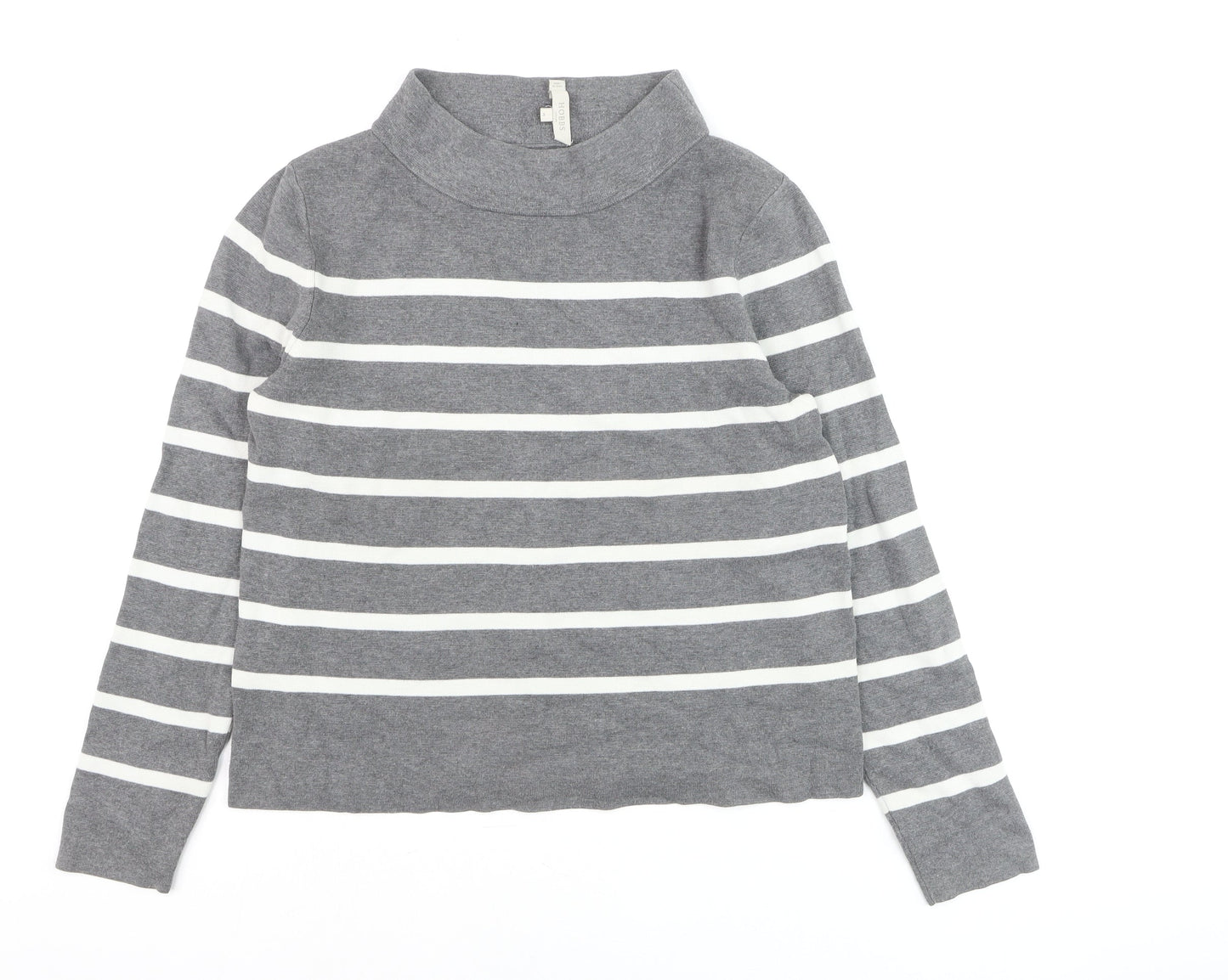 Hobbs Women Grey White Striped Roll Neck Cotton Jumper Size M