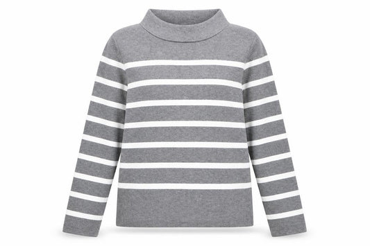 Hobbs Women Grey White Striped Roll Neck Cotton Jumper Size M