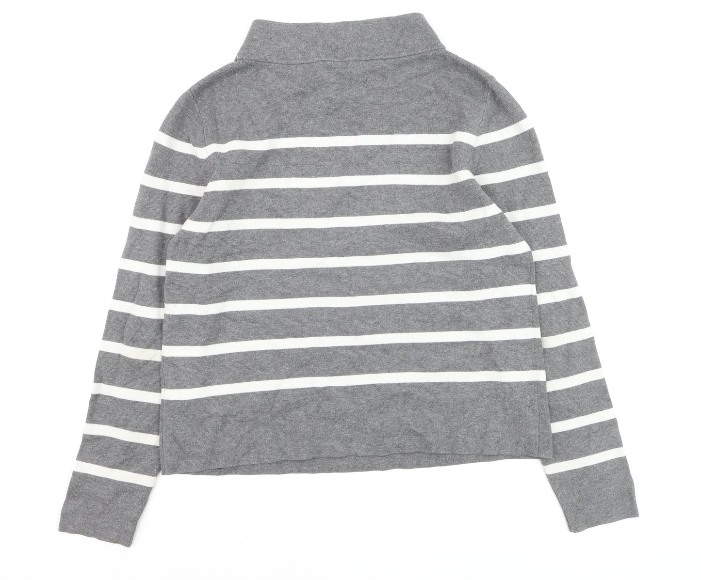 Hobbs Women Grey White Striped Roll Neck Cotton Jumper Size M
