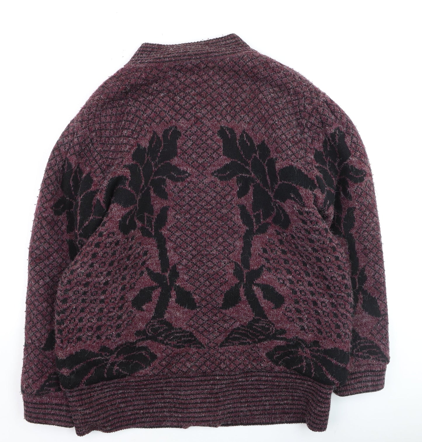 Reflect Womens Burgundy Black Floral Knit Cardigan S/M