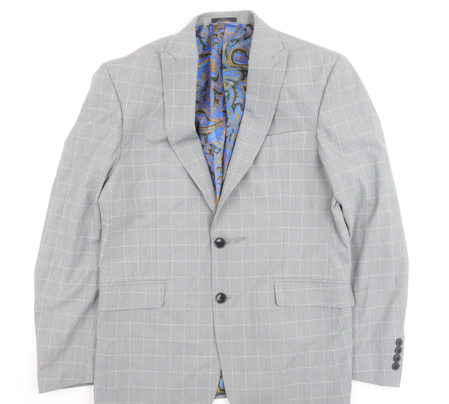 Marks and Spencer Men's Grey Checked Slim Fit Blazer 38R Wool Mix