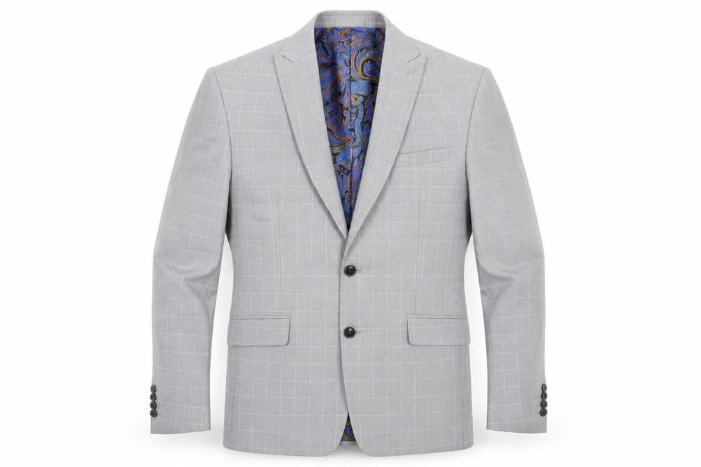 Marks & Spencer Men's Grey Checked Slim Fit Blazer 38R Wool Mix