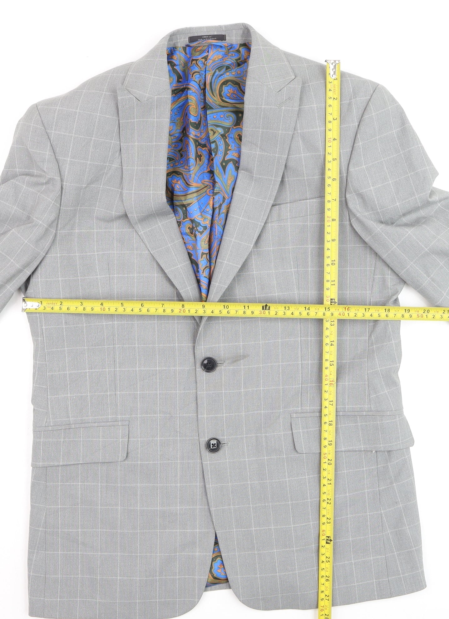 Marks and Spencer Men's Grey Checked Slim Fit Blazer 38R Wool Mix