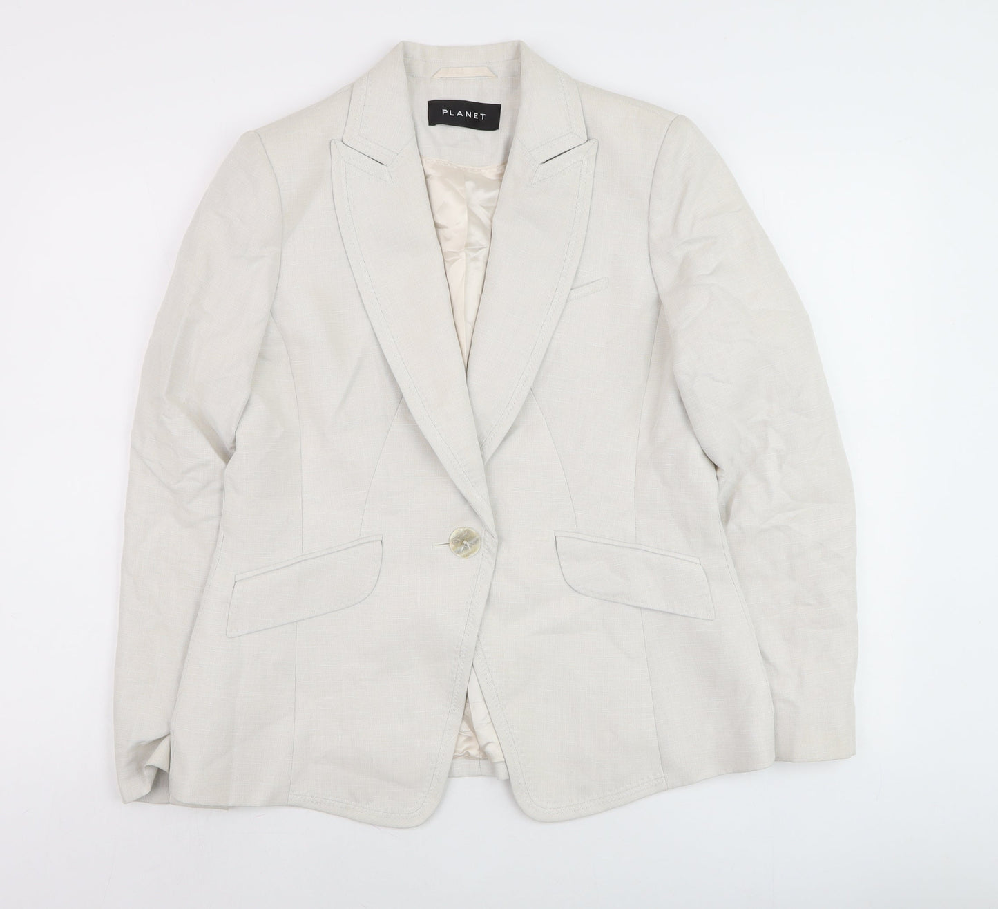 Planet Women Beige Linen Blend Blazer UK 12 Single Breasted Jacket