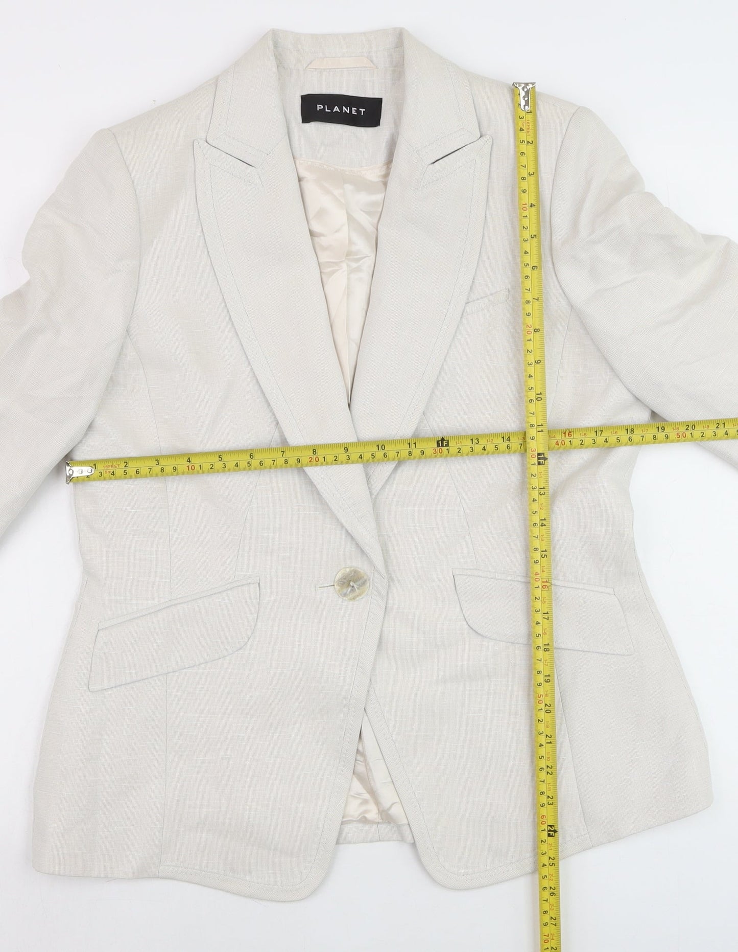 Planet Women Beige Linen Blend Blazer UK 12 Single Breasted Jacket
