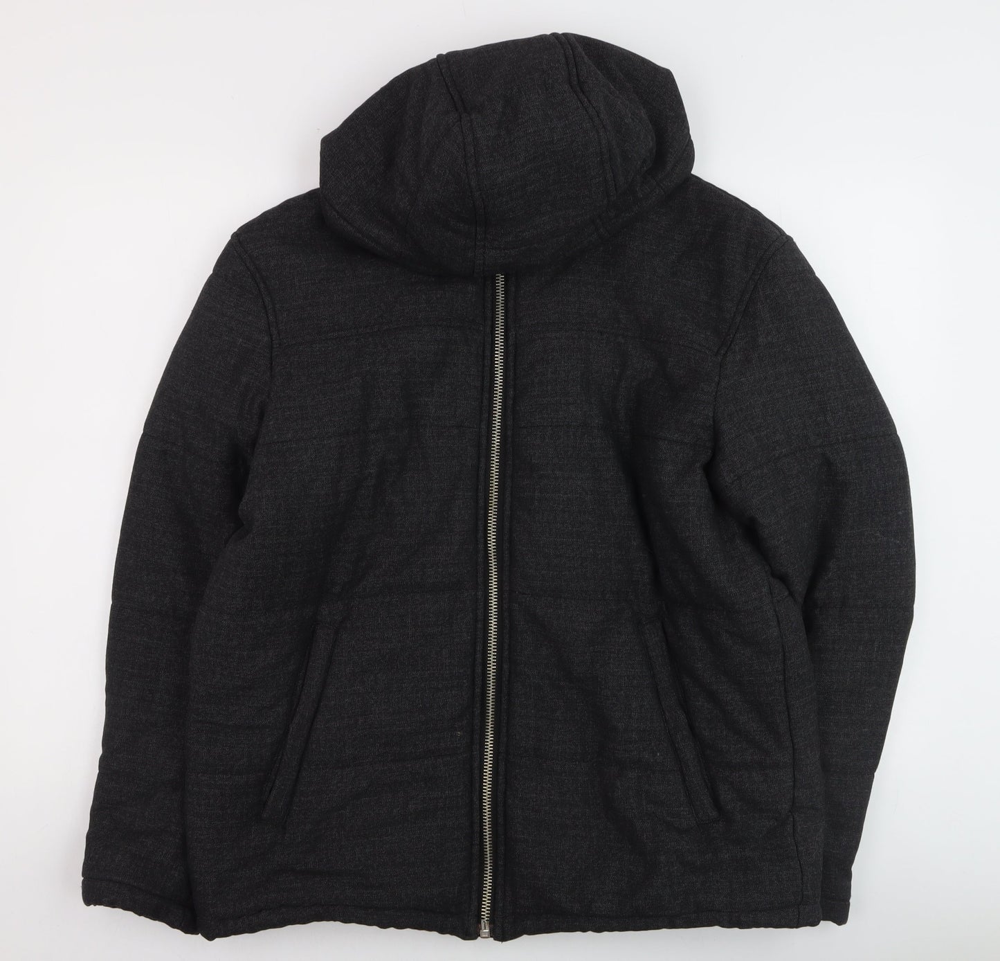 Zara Men's Black Hooded Puffer Jacket Size L Regular Fit Winter Coat