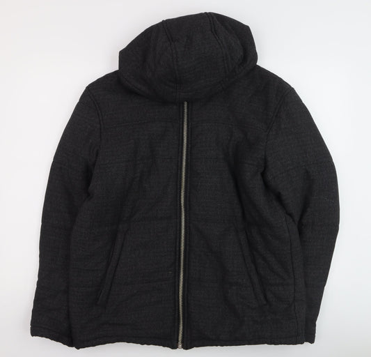 Zara Men's Black Hooded Puffer Jacket Size L Regular Fit Winter Coat