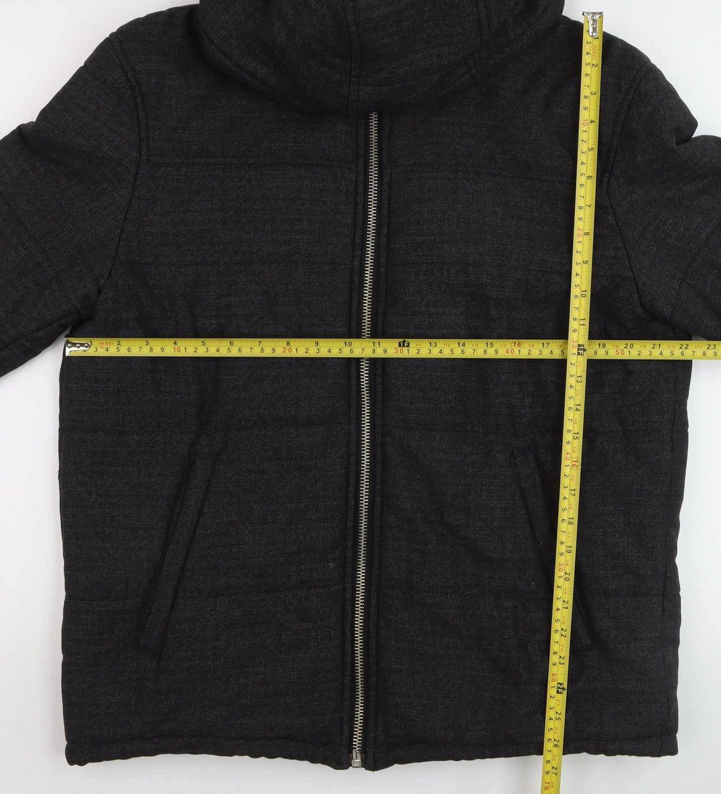 Zara Men's Black Hooded Puffer Jacket Size L Regular Fit Winter Coat