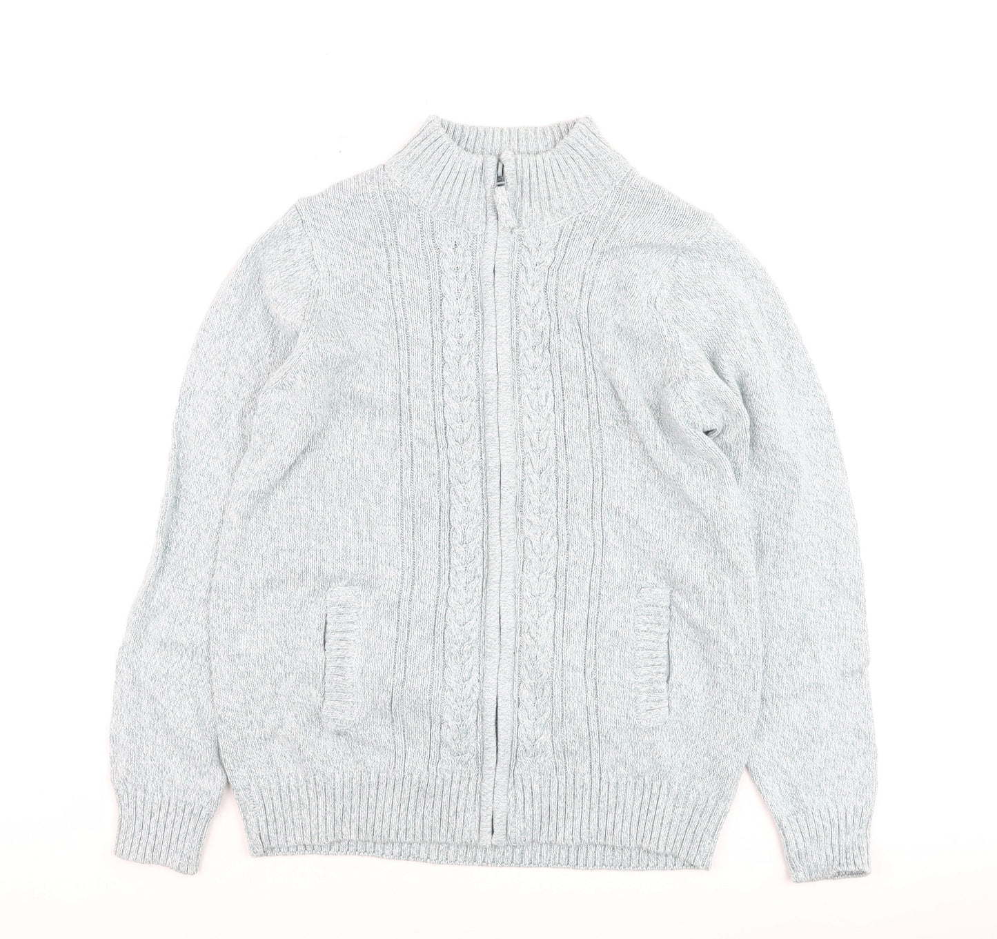 ISLE Essentials Men's Grey Cable-Knit Full Zip Jumper M