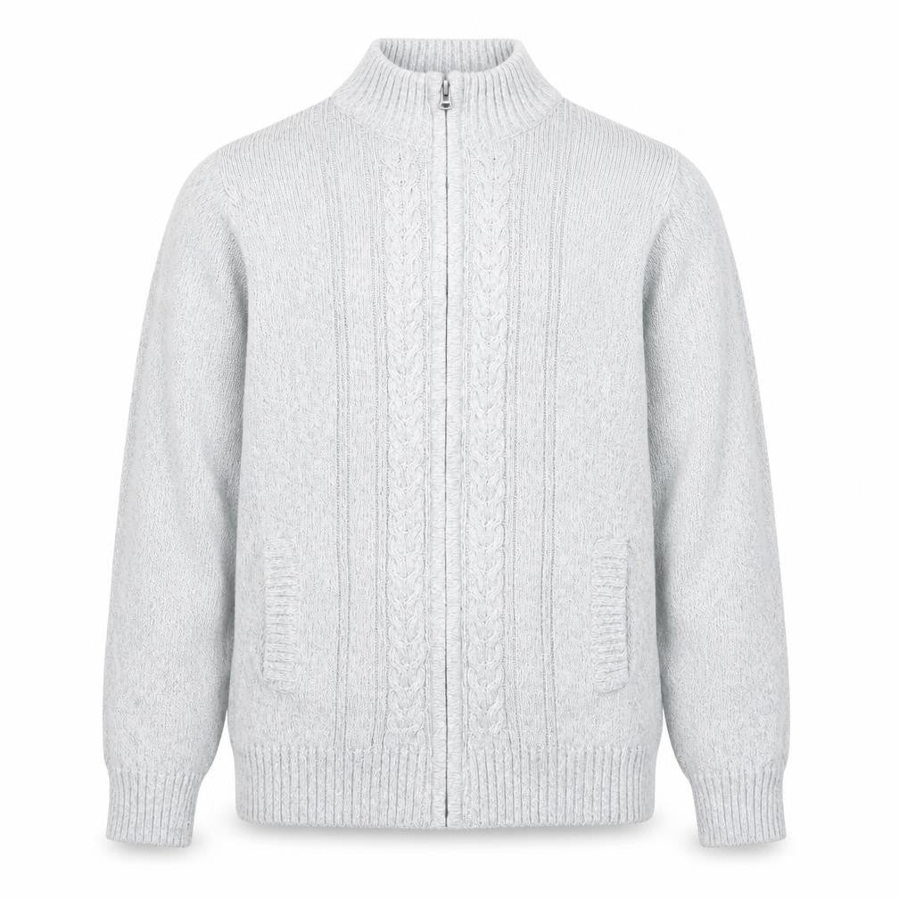 ISLE Essentials Men's Grey Cable-Knit Full Zip Jumper M