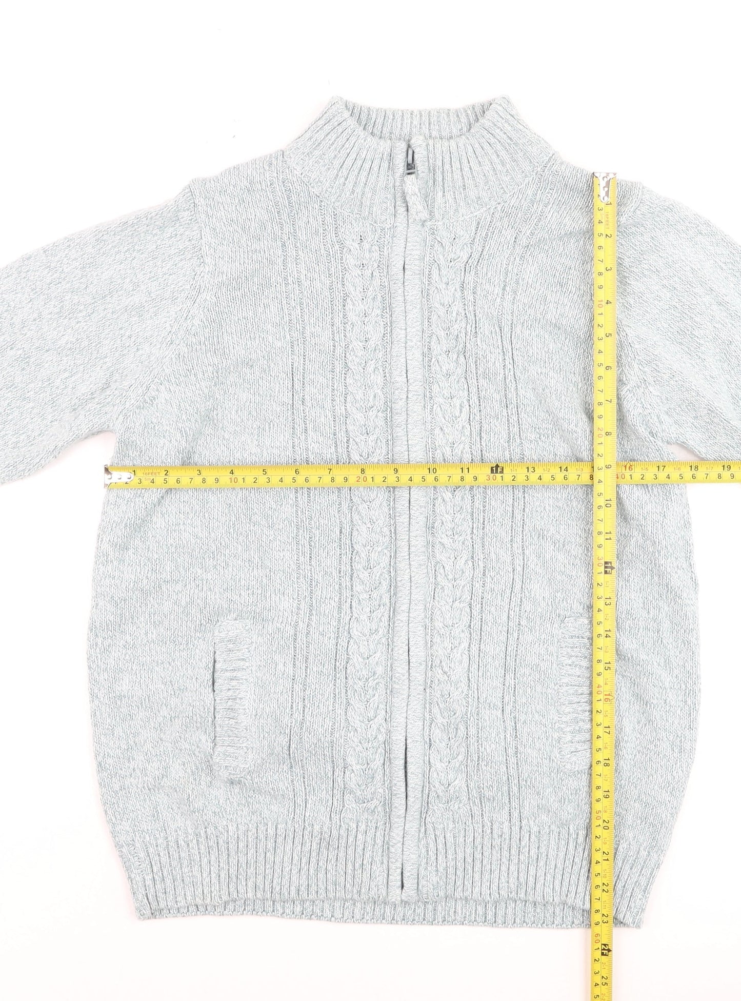ISLE Essentials Men's Grey Cable-Knit Full Zip Jumper M