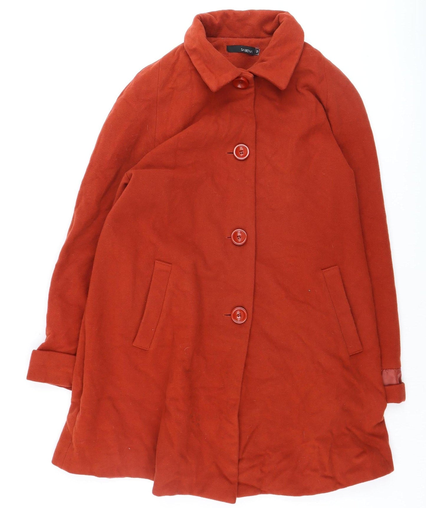 Sabena Women's Red Wool Cashmere Blend Mid-Length Overcoat Size 12