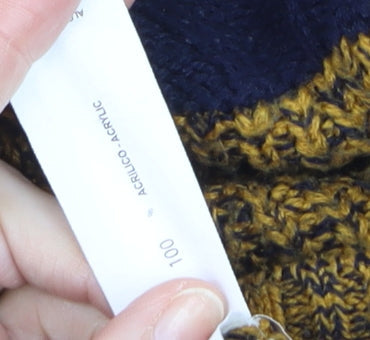 Alcott Men's Blue Yellow Chunky Cable Knit Crew Neck Jumper Size L