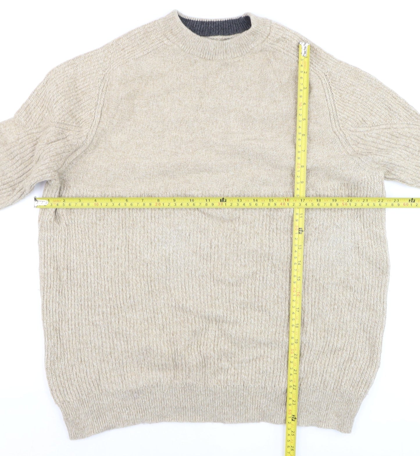 White Stuff Men's Beige Wool Cotton Jumper XL Crew Neck Knit