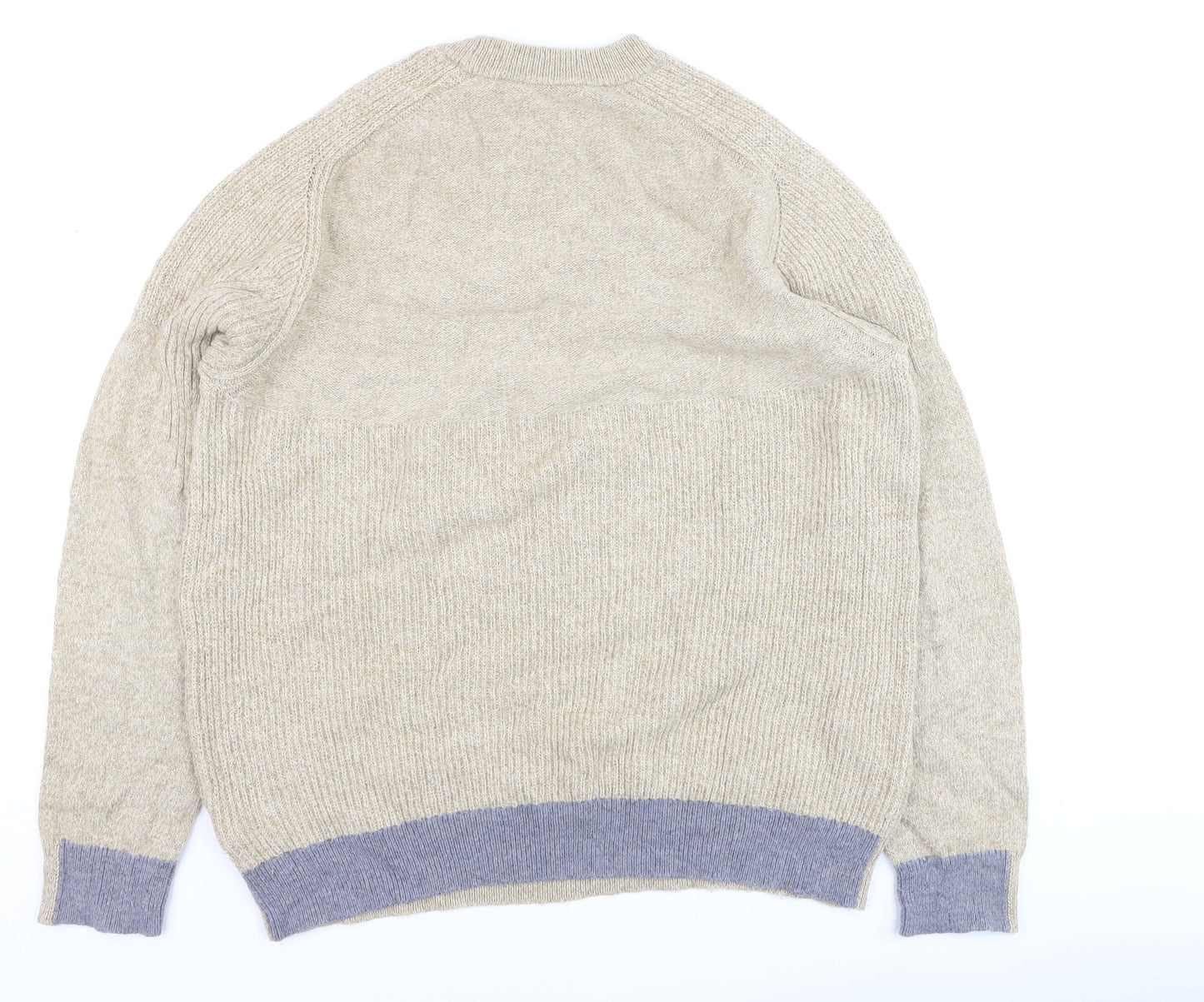 White Stuff Men's Beige Wool Cotton Jumper XL Crew Neck Knit