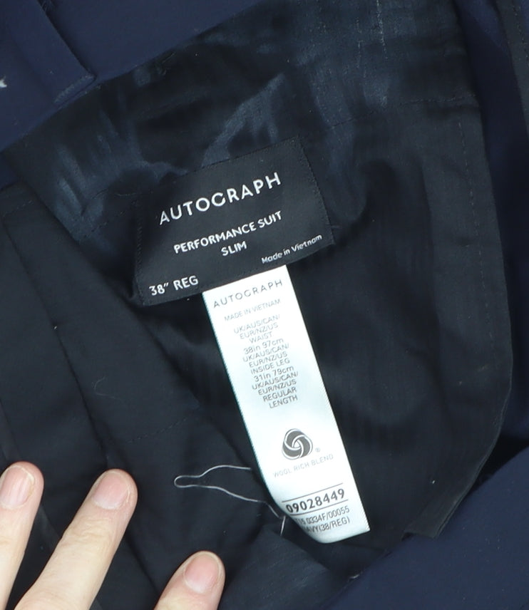 Marks and Spencer Autograph Men's Blue Slim Fit Dress Trousers 38W 31.5L