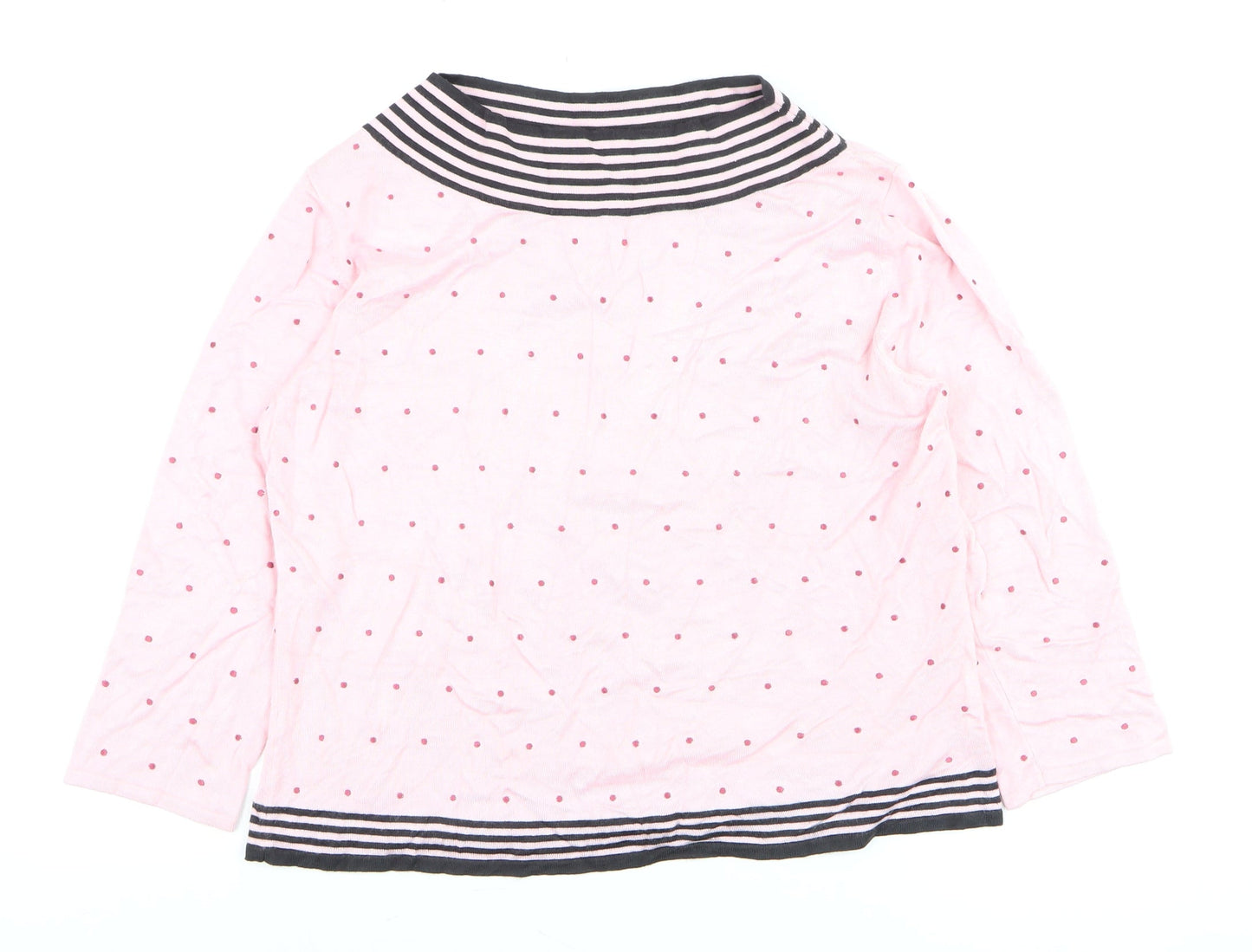 Alex & Co for Alexon Women's Pink Polka Dot 3/4 Sleeve Boat Neck Cotton Top Size 18