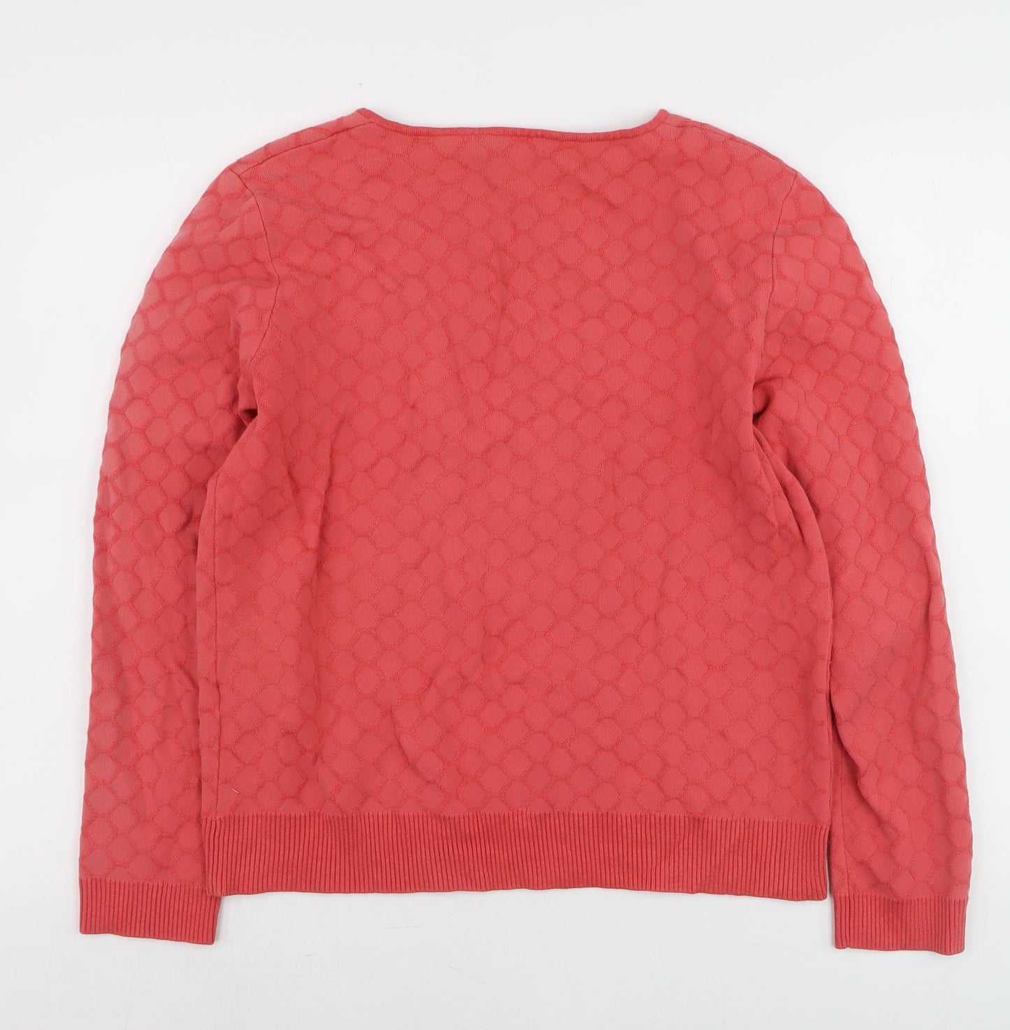 Reiss Women Pink Crew Neck Geometric Knit Jumper Size L