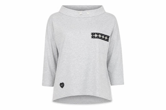 Front view of MEGI Women's Grey 3/4 Sleeve Boat Neck Jersey T-Shirt S