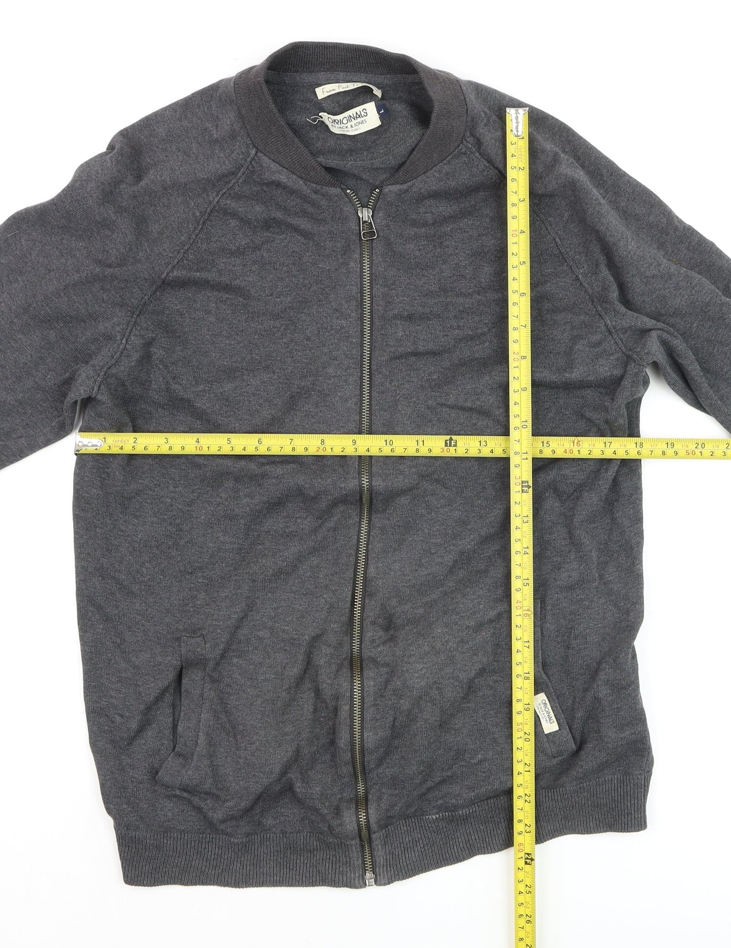 Jack & Jones Mens Grey Full Zip Cotton Jumper Size L
